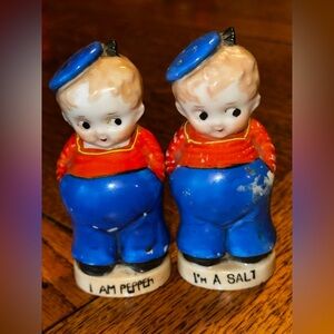 Vintage Sailor Boy Porcelain Salt & Pepper Shakers Japan